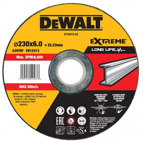 DeWALT DT43919 Disque A Meuler Le Métal 230X22.2mm, Épaisseur 6mm