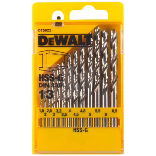 DeWALT DT5922 Coffret de Foret HSS-G, Jaune/noir, Set de 13 Pieces