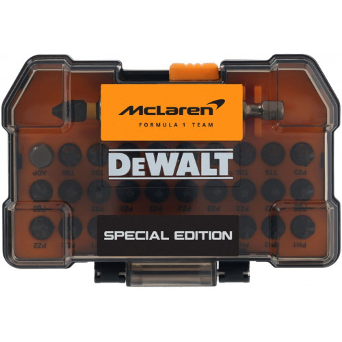 DeWALT DT70901T-QZ McLaren Coffret d'embouts de vissage 32 pieces avec porte-outil DeWALT DT70901T-QZ McLaren Coffret d'embouts de vissage 32 pieces avec porte-outil