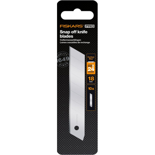 Fiskars CarbonMax Lames Cassables 18mm, Acier inoxydable, Paquet de 10, 1048066