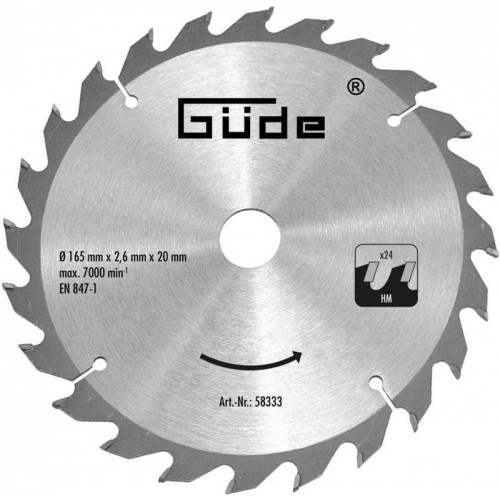 GÜDE Lame de scie a bois HM 165 x 20 x 1,5 - 24z 58333 GÜDE Lame de scie a bois HM 165 x 20 x 1,5 - 24z 58333