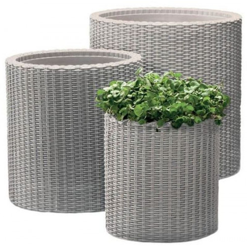 KETER S+M+L CYLINDER Ensembles de pots, trois pots, rotin, gris 17197934 KETER S+M+L CYLINDER Ensembles de pots, trois pots, rotin, gris 17197934
