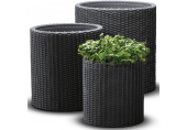 KETER S+M+L CYLINDER Ensembles de pots, trois pots, rotin, anthracite 17197934