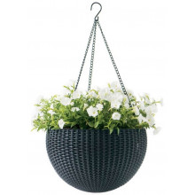 KETER HANGING SPHERE Pot de fleurs suspendu, rotin, avec chaîne, anthracite 17199246