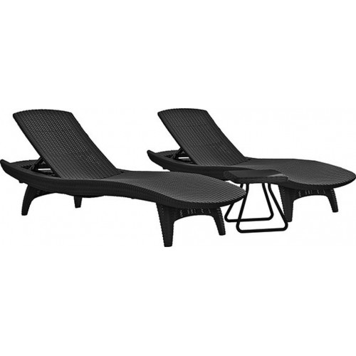 KETER PACIFIC Ensemble graphite 2x chaise longue + 1x table basse 17201591
