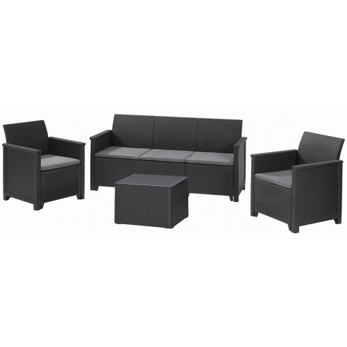KETER ELODIE Ensemble de jardin 3 places avec table de rangement, graphite/gris 1721205
