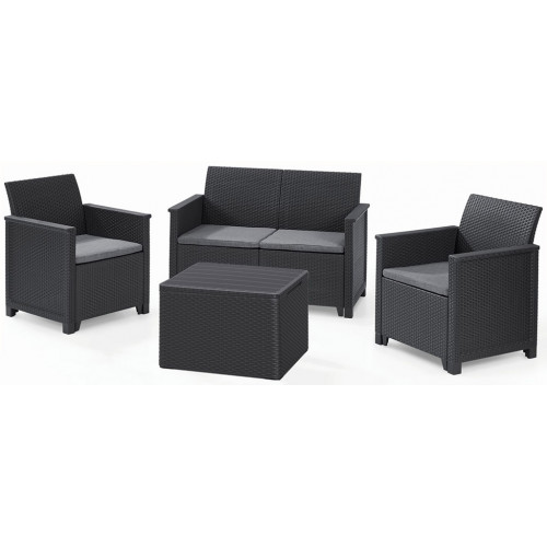 KETER ELODIE Ensemble de jardin 2 places avec table de rangement, graphite/gris 1721187 KETER ELODIE Ensemble de jardin 2 places avec table de rangement, graphite/gris 1721187