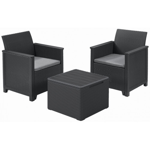 KETER ELODIE Ensemble de balcon avec table de rangement, graphite/gris 17212108 KETER ELODIE Ensemble de balcon avec table de rangement, graphite/gris 17212108