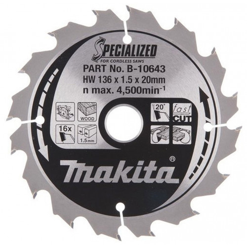 Makita B-10643 Lame de scie circulaire, alliage T.C.T spécialisé, 136 x 20 mm, 16 dents