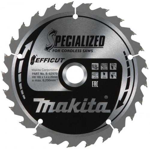 Makita B-62985 Lame de scie circulaire, T.C.T Efficut, 165x20 mm, 25 dents=old B-62979