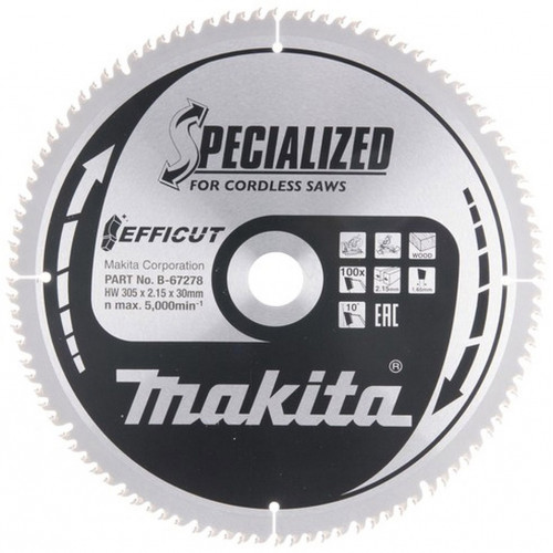 Makita B-67278 Lame de scie circulaire, T.C.T Efficut, 305 x 30 mm, 100 dents