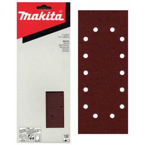 Makita P-33065 Feuilles rectangulaires abrasives 115 x 280 mm, K180, 10 Qté