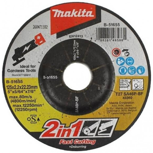 Makita B-51655 Disque a tronçonner 2 en 1, 125x2.0x22.23 mm