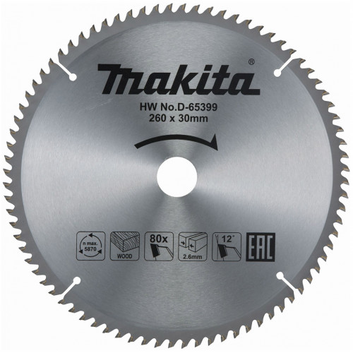 Makita D-65399 Economy Lame de scie TCT 260 mm x 25,4 mm x 80 dents