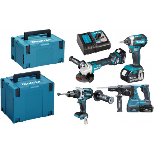 Makita DLX4104TJ1 Ensemble de 5 machines 18 V Li-Ion (DGA513+DHR243+DHP481+DTD153)