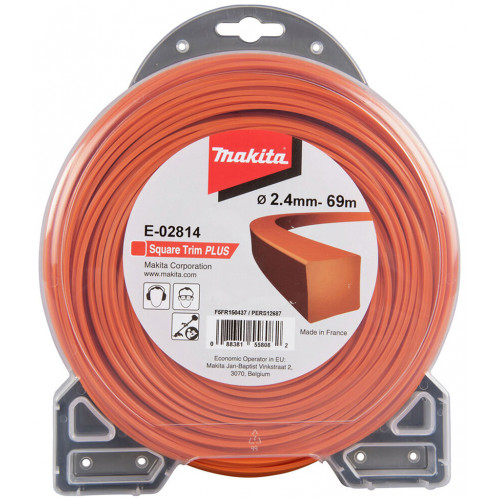 Makita E-02814 Fil nylon Plus 2,4 mm, 69 m, orange, carré
