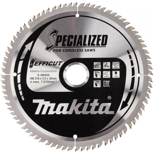 Makita E-08894 Lames carbures Efficut 216mmx30mm 80T