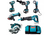 Makita DLX6046 Set sans fil DGA452Z + DHP458Z + DJR186Z + DML802 + DSS610Z + DTD152Z + 195