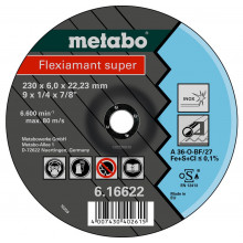 Metabo 616604000 Flexiamant super 150 x 6,0 x 22,23 inox, meule d'ébarbage, modele coudé