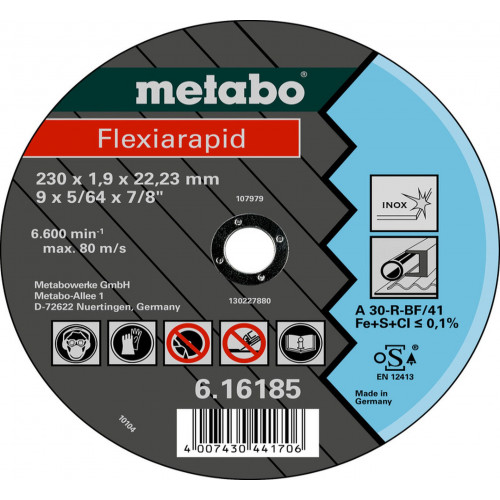 Metabo Flexiarapid 150 x 1,6 x 22,23 inox, meule de tronçonnage, modele droit 616183000 Metabo Flexiarapid 150 x 1,6 x 22,23 inox, meule de tronçonnage, modele droit 616183000