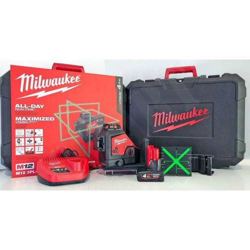 Milwaukee M12 3PL-401C Laser vert 3 lignes 360° 1x4.0 Ah, Coffret 4933478102