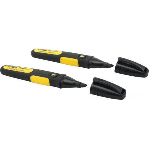 Stanley 0-47-314 FatMax Marqueur noir permanent, pointe large biseautee, 2pcs