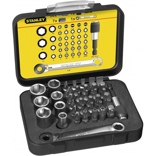 Stanley 1-13-907 Jeu de embouts 1/4" avec clé a cliquet Expert, 40 pieces