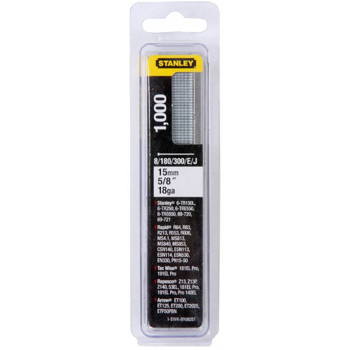 Stanley 1-SWK-BN0625T 15mm/5/8"/18 Clous type 8/300/E/J, 1000 pieces