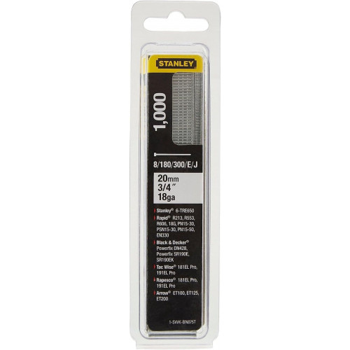Stanley 1-SWKBN075T 20mm/3/4"/18 Clous type 8/300/E/J, 1000 pieces Stanley 1-SWKBN075T 20mm/3/4"/18 Clous type 8/300/E/J, 1000 pieces