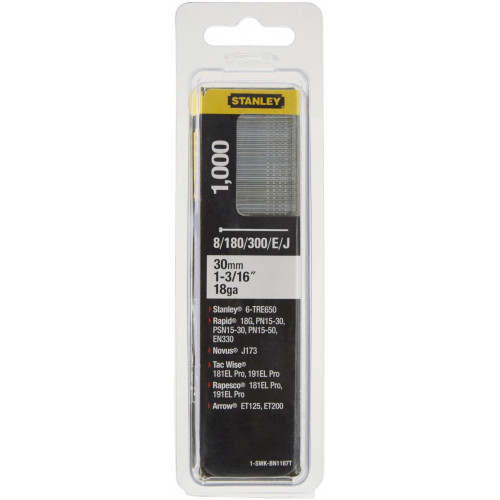 Stanley 1-SWKBN1187T 30 mm/1 3/16"/18 Clous type 8/300/E/J, 1000 pieces Stanley 1-SWKBN1187T 30 mm/1 3/16"/18 Clous type 8/300/E/J, 1000 pieces