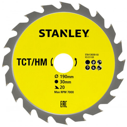 Stanley STA13030-XJ Lame de scie pour bois 190x30mm, 20 dents Stanley STA13030-XJ Lame de scie pour bois 190x30mm, 20 dents