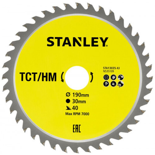 Stanley STA13035-XJ Lame de scie pour bois 190x30mm, 40 dents Stanley STA13035-XJ Lame de scie pour bois 190x30mm, 40 dents