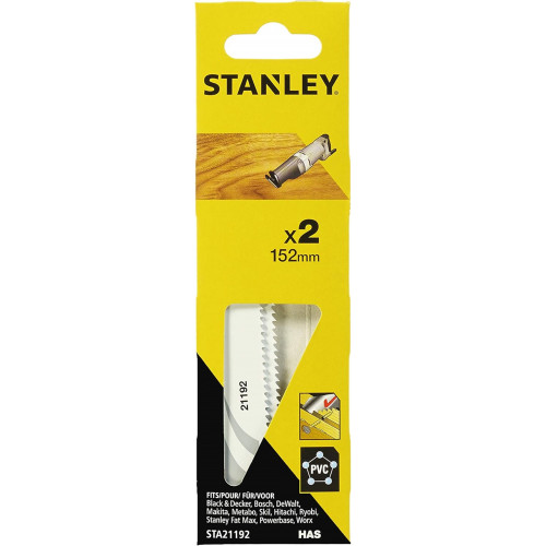 Stanley STA21192 Lames de scie HAS pour bois, bois avec clous, plastique, 152mm, lot de 2 Stanley STA21192 Lames de scie HAS pour bois, bois avec clous, plastique, 152mm, lot de 2