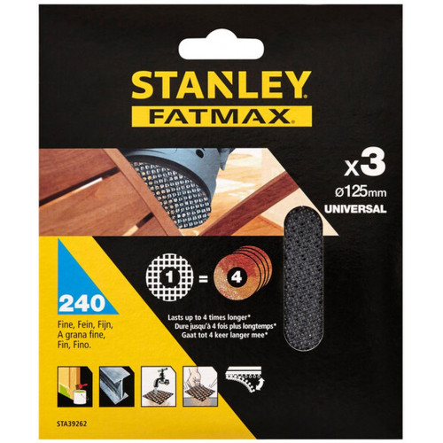 Stanley STA39262-XJ Assortiment de 3 abrasifs excentrique 125mm, P240, 3 pieces Stanley STA39262-XJ Assortiment de 3 abrasifs excentrique 125mm, P240, 3 pieces