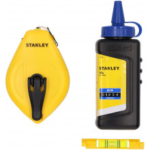 Stanley STHT47113-0 Kit cordeau traceur 1:1, 30m poudre bleue, niveau