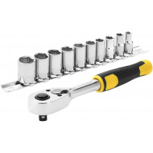 Stanley STMT82666-0 Jeu de douilles + cliquet 72 dents 1/4", 11 pieces