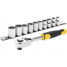 Stanley STMT82670-0 Jeu de douilles + cliquet 72 dents 3/8", 11 pieces